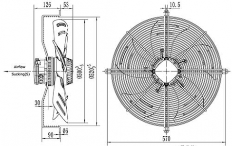 Вентилятор ВанвентYWF4D-500S-137/35-G вытяжной (всасывание) на сетке (6800 m/h)