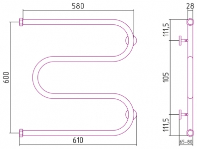 Полотенцесушитель водяной Сунержа М-образный 600x600