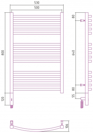 Полотенцесушитель электрический Сунержа Аркус 3.0 800x500